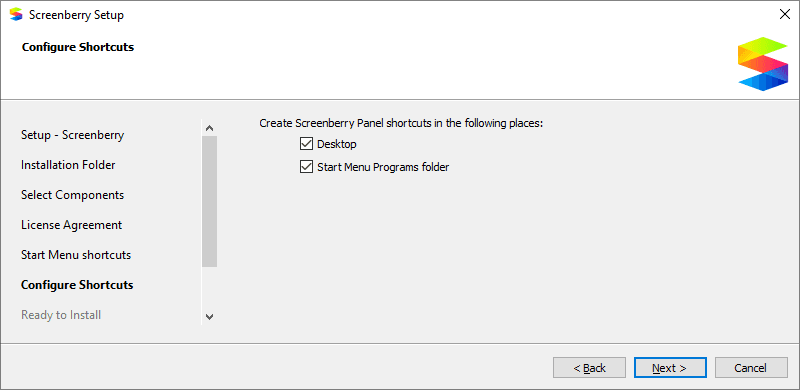Screenberry Setup Wizard shortcut-folder selection